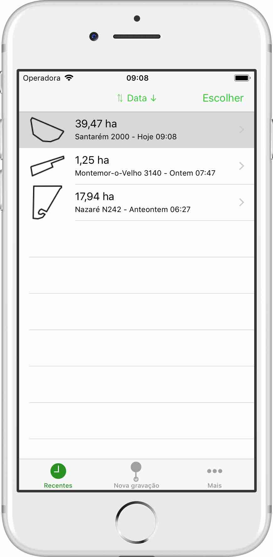 Screenshot with the “Recents” Tab selected